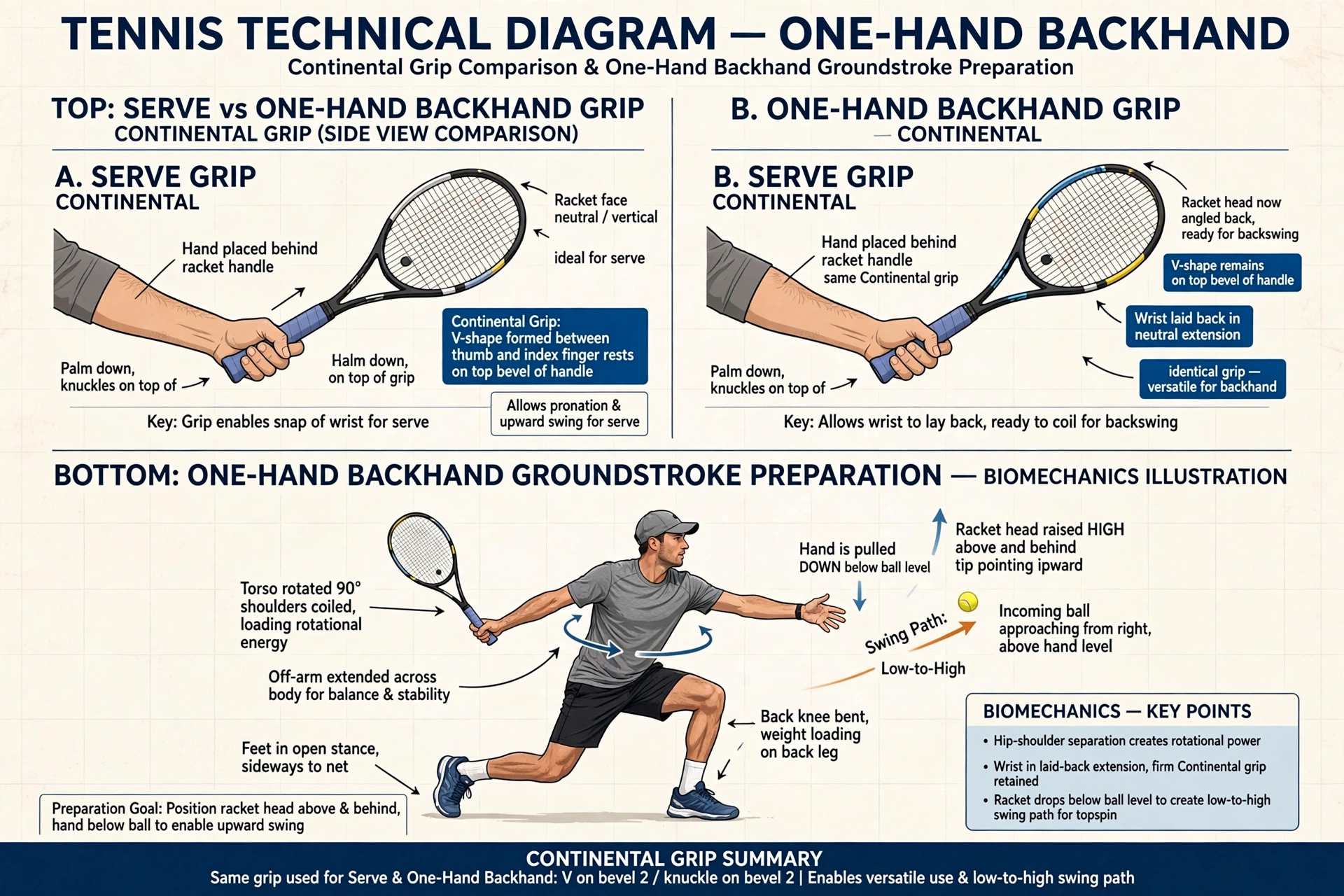 Continental Grip Serve and Backhand Preparation Master Diagram