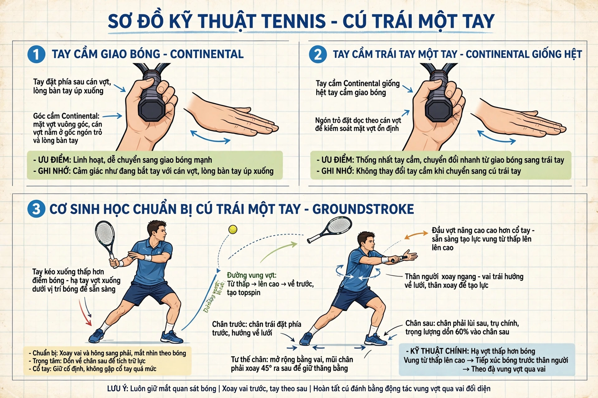 Sơ Đồ Sinh Cơ Học Tay Cầm Continental và Chuẩn Bị Backhand