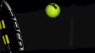 A tennis ball hitting a racket Description automatically generated with medium confidence