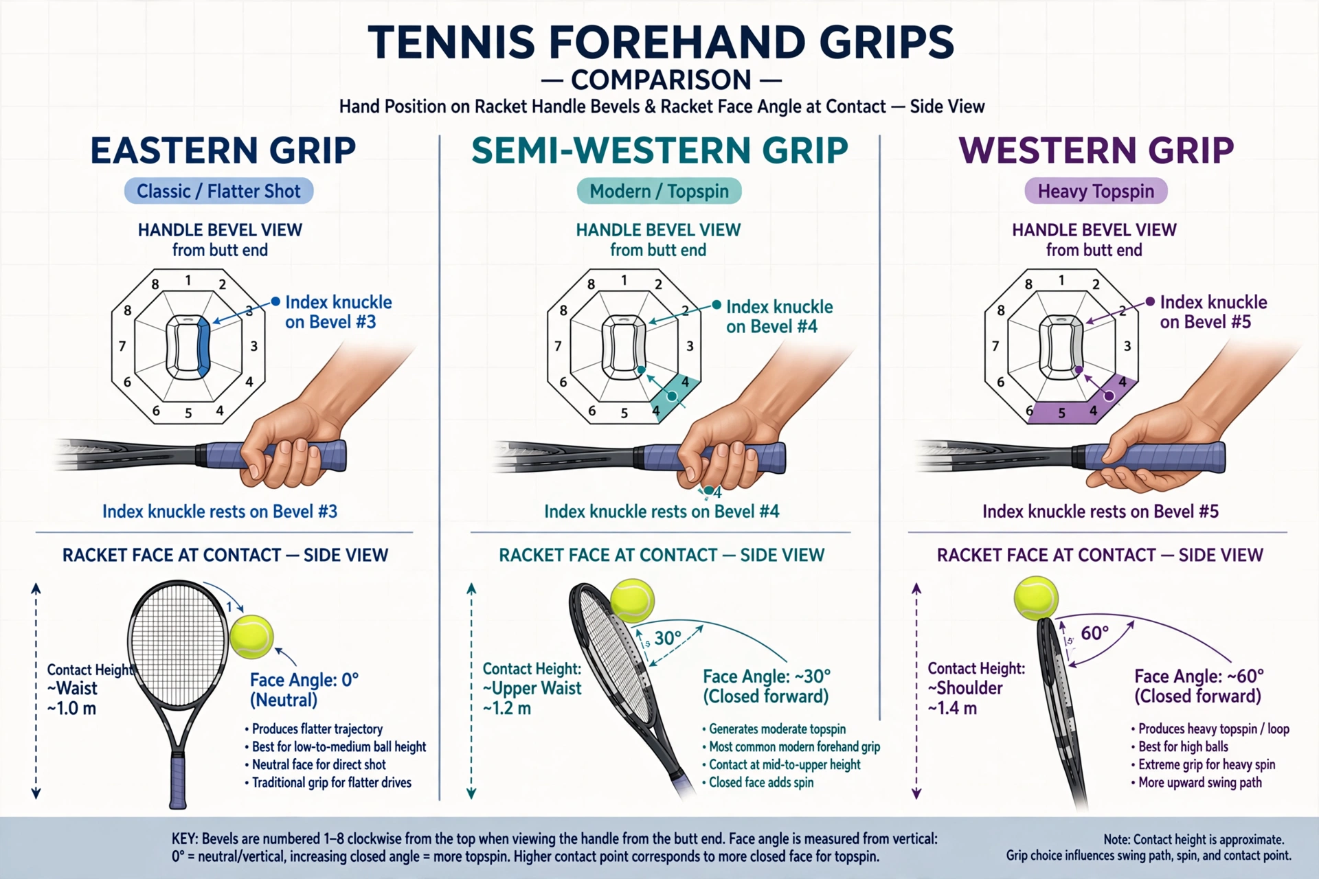 So sánh các cán cầm forehand và góc mặt vợt