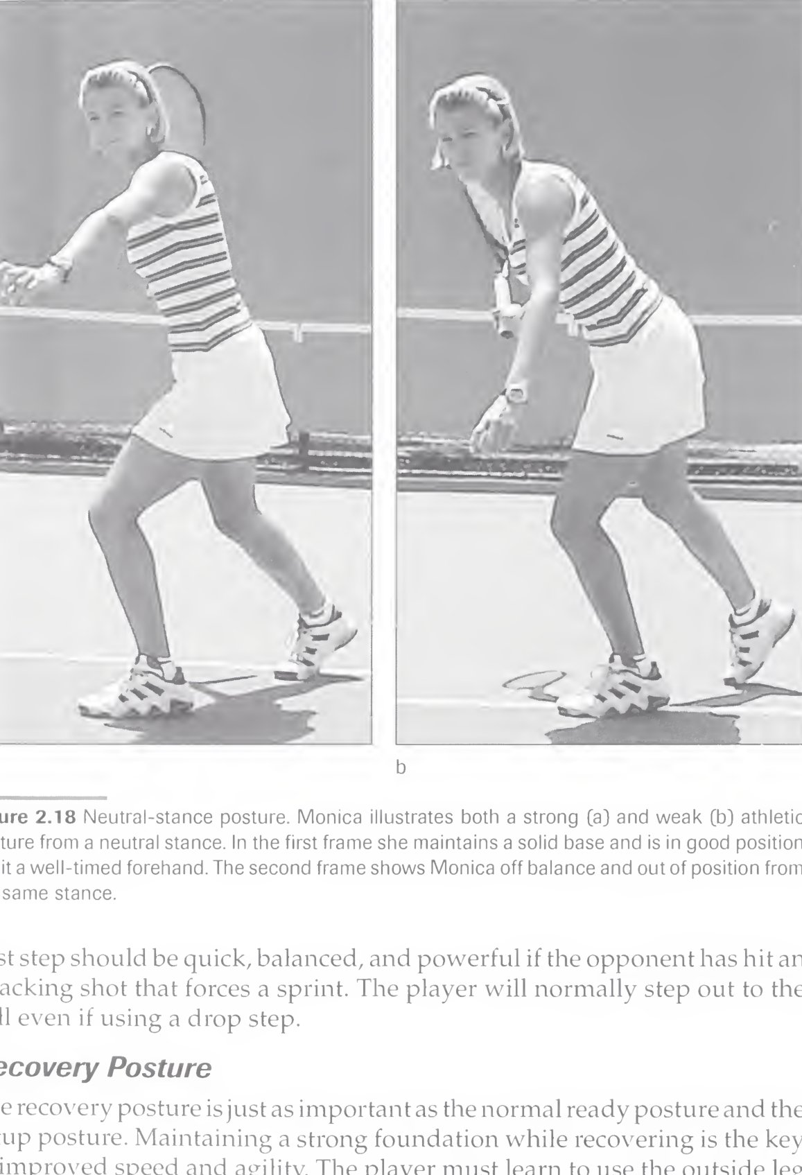Hình 2.18: Monica Seles thị phạm tư thế chân trung tính (Neutral Stance) bước vào sân.