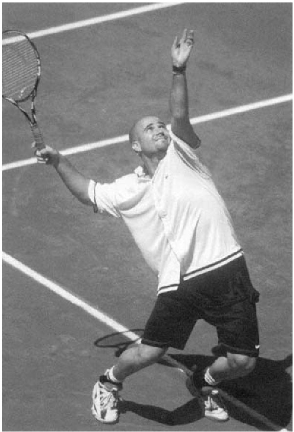 Thế đứng của Andre Agassi khi giao bóng.