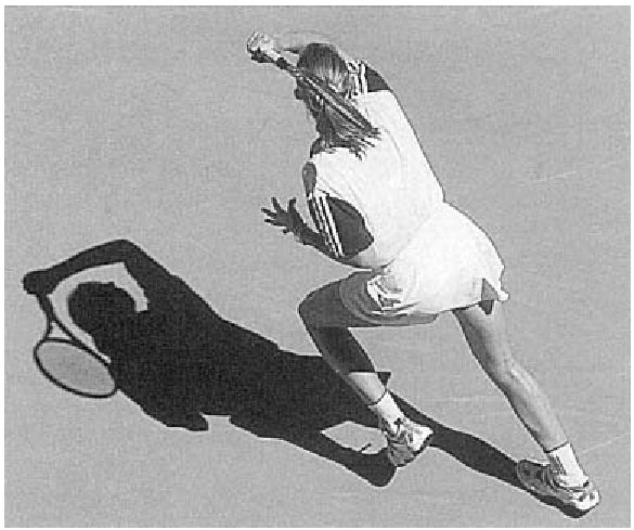 Steffi Graf đánh giá hướng, tốc độ và độ sâu của quả bóng tới cô ấy và di chuyển vào vị trí cho cú đánh tiếp theo của cô